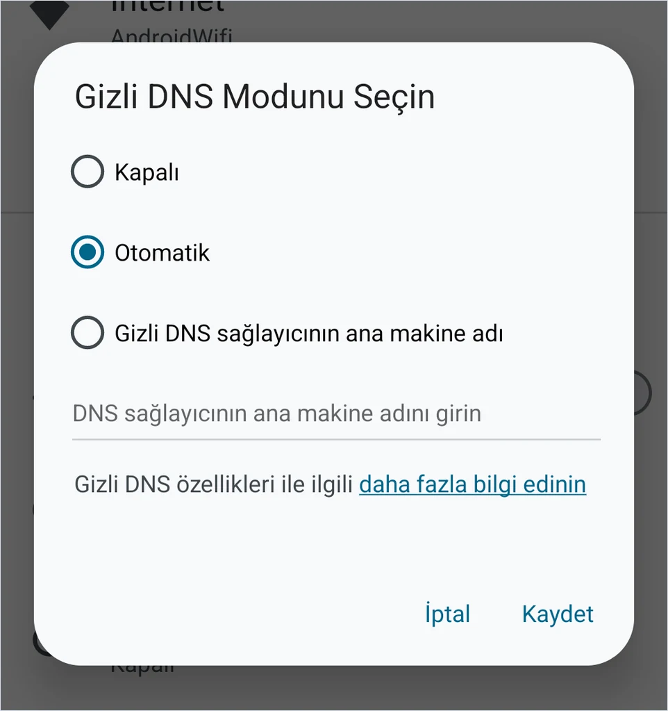 Android Özel DNS ayarının telefon, güvenli DNS bağlantısı ve sunucu akışı