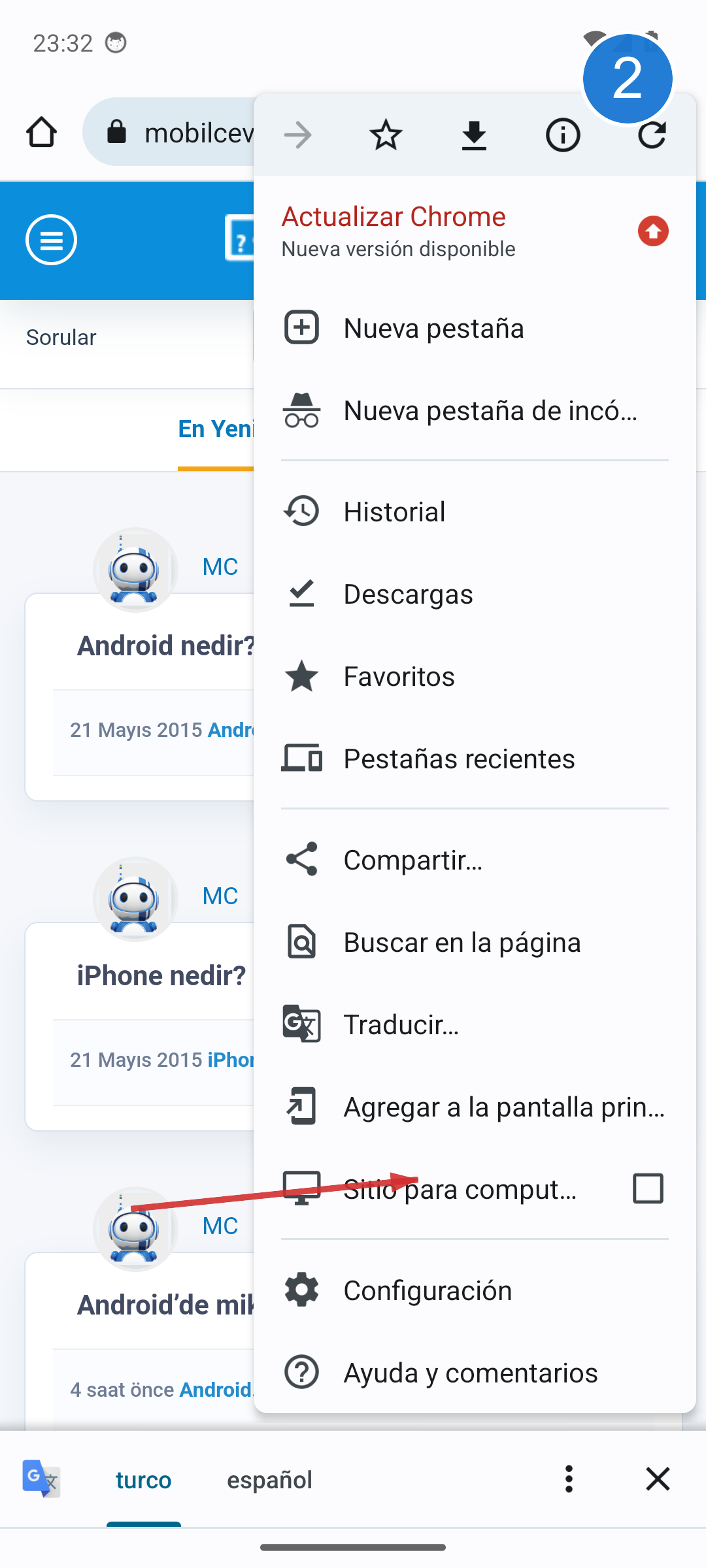 Chrome menü Site ayarları