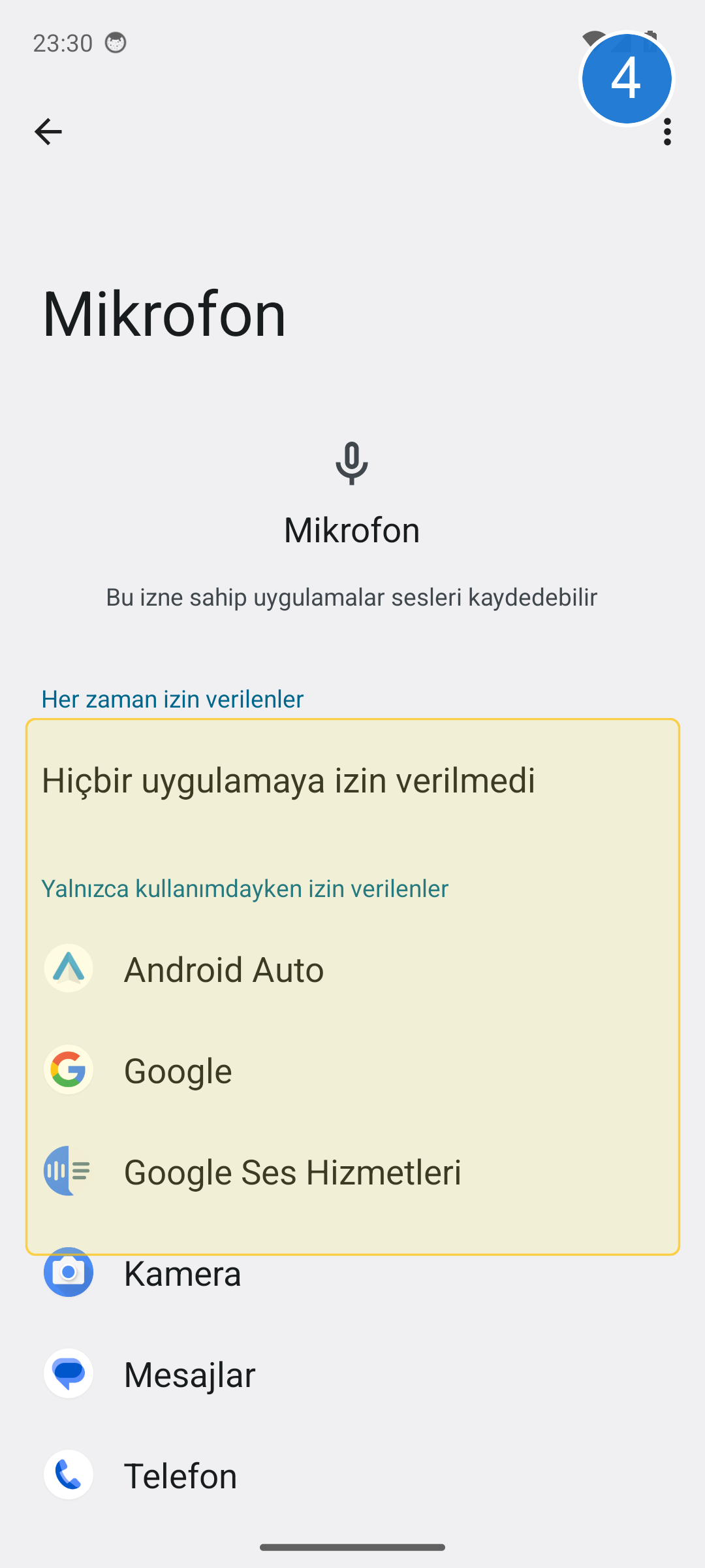 Mikrofona erişen uygulamalar