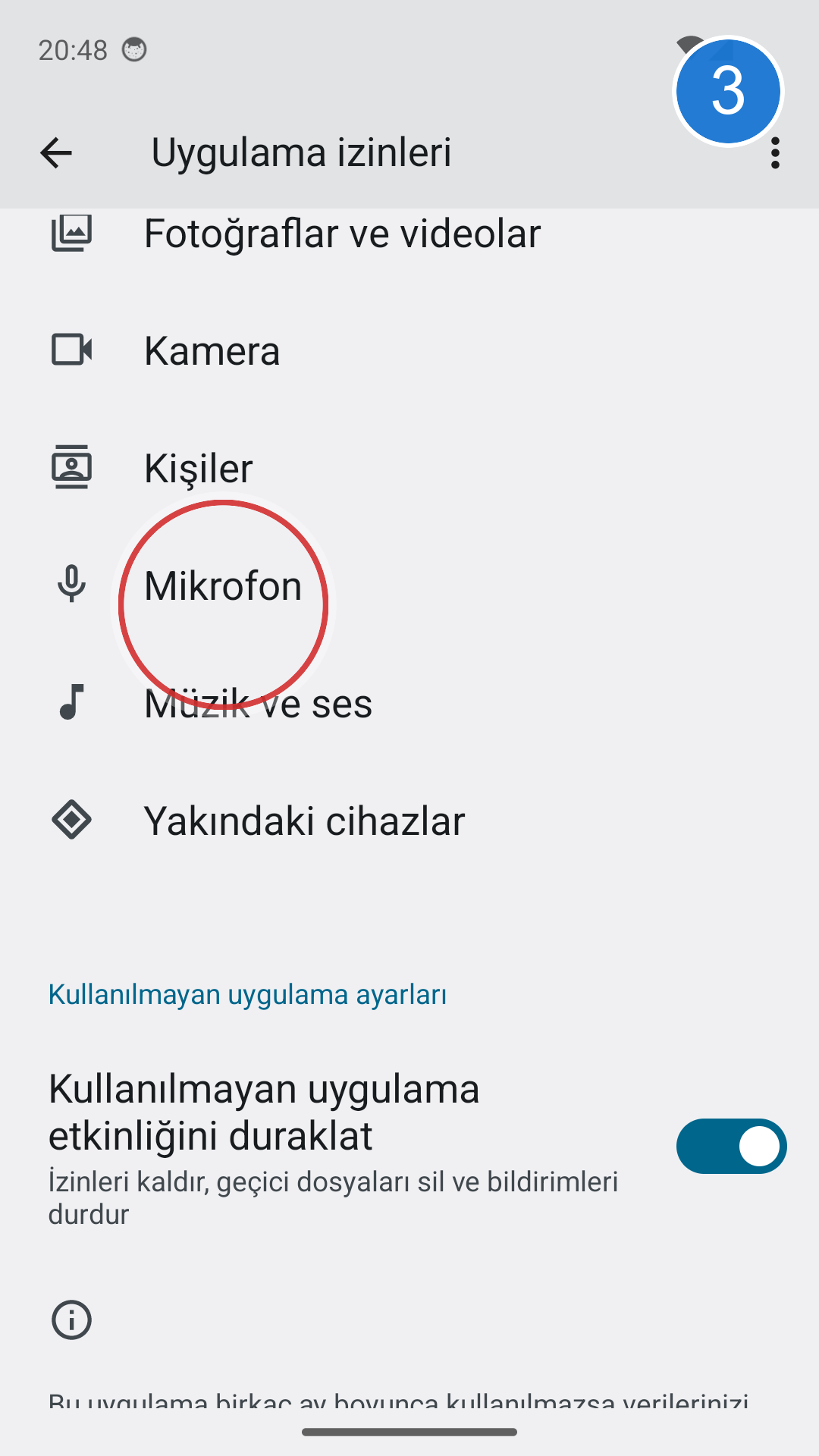 Android Mikrofon izni ekranı