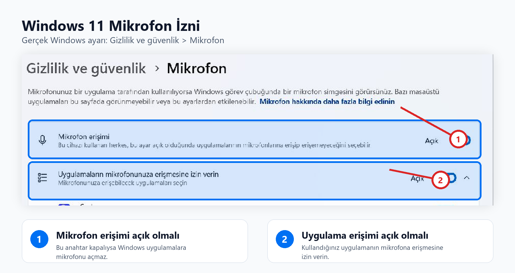 Windows 11 mikrofon izni gerçek ekran anlatımı