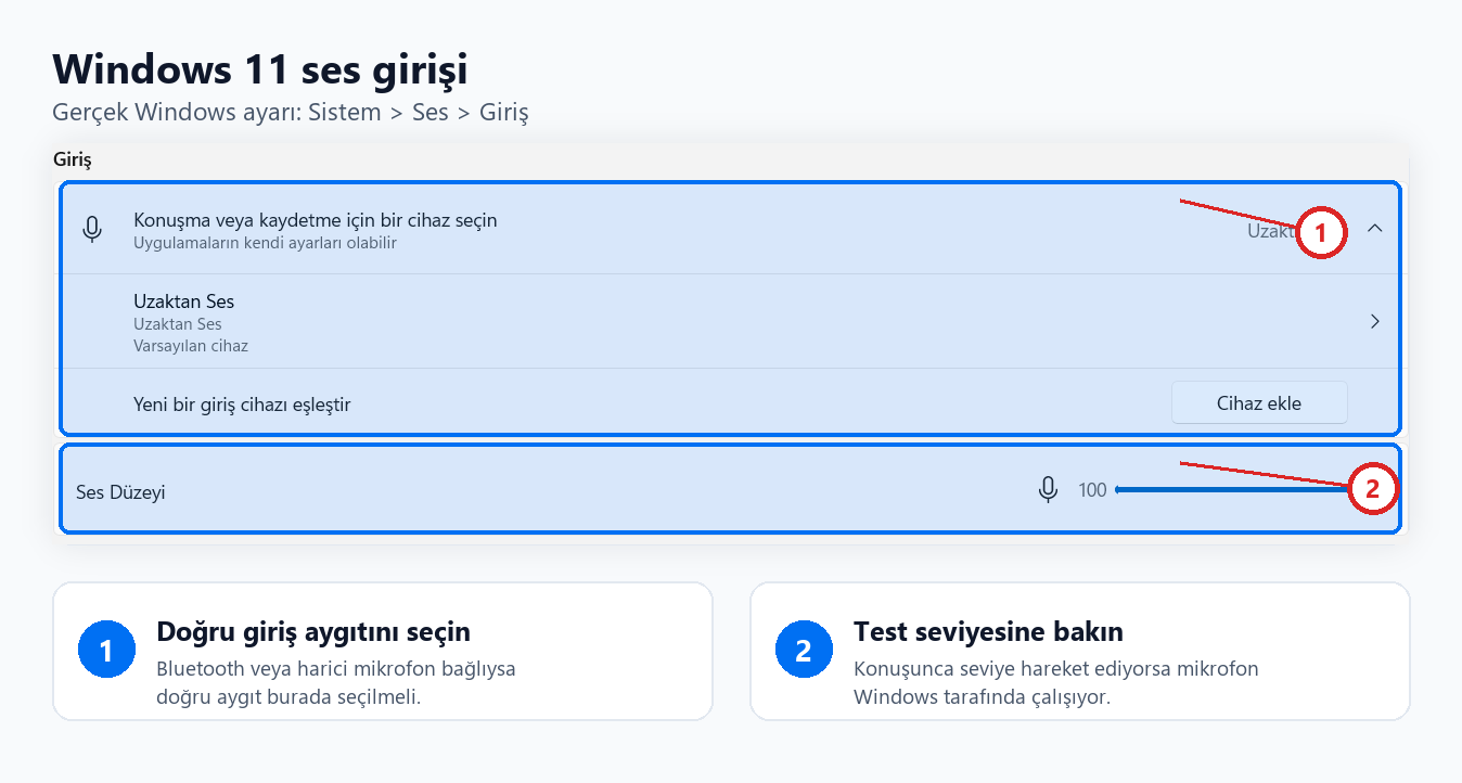 Windows 11 ses girişi gerçek ekran anlatımı
