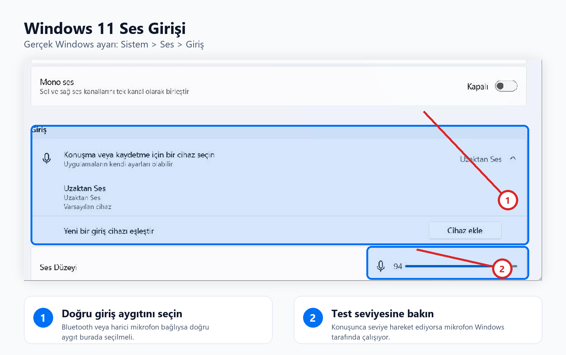 Windows 11 ses girişi gerçek ekran anlatımı