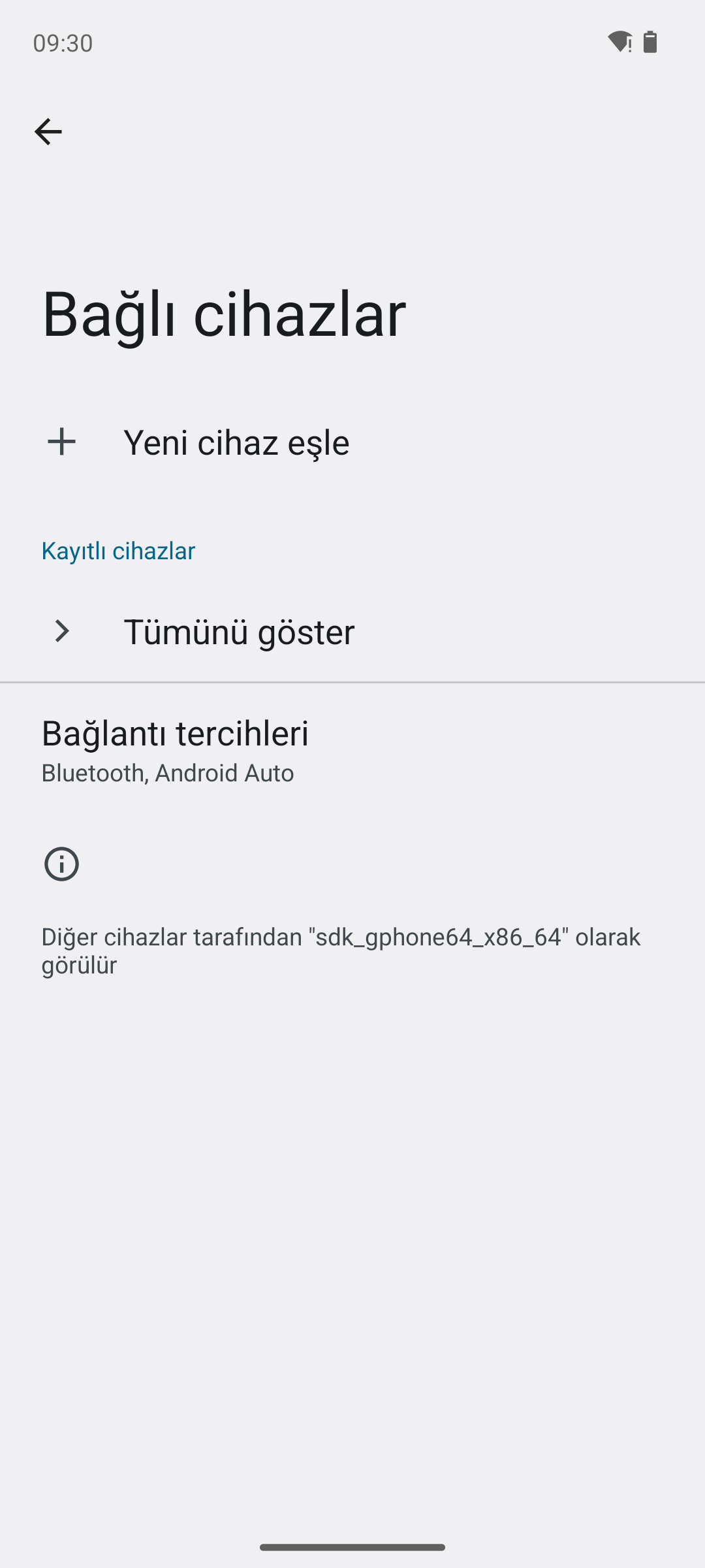 Android Bağlı cihazlar ekranı, Yeni cihaz eşle ve Kayıtlı cihazlar