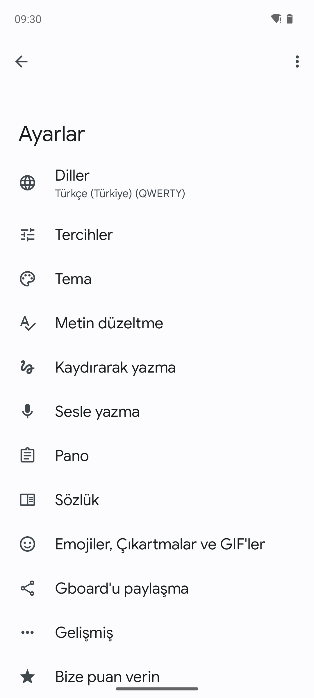 Gboard ayarları: Diller, Tema, Metin düzeltme, Kaydırarak yazma