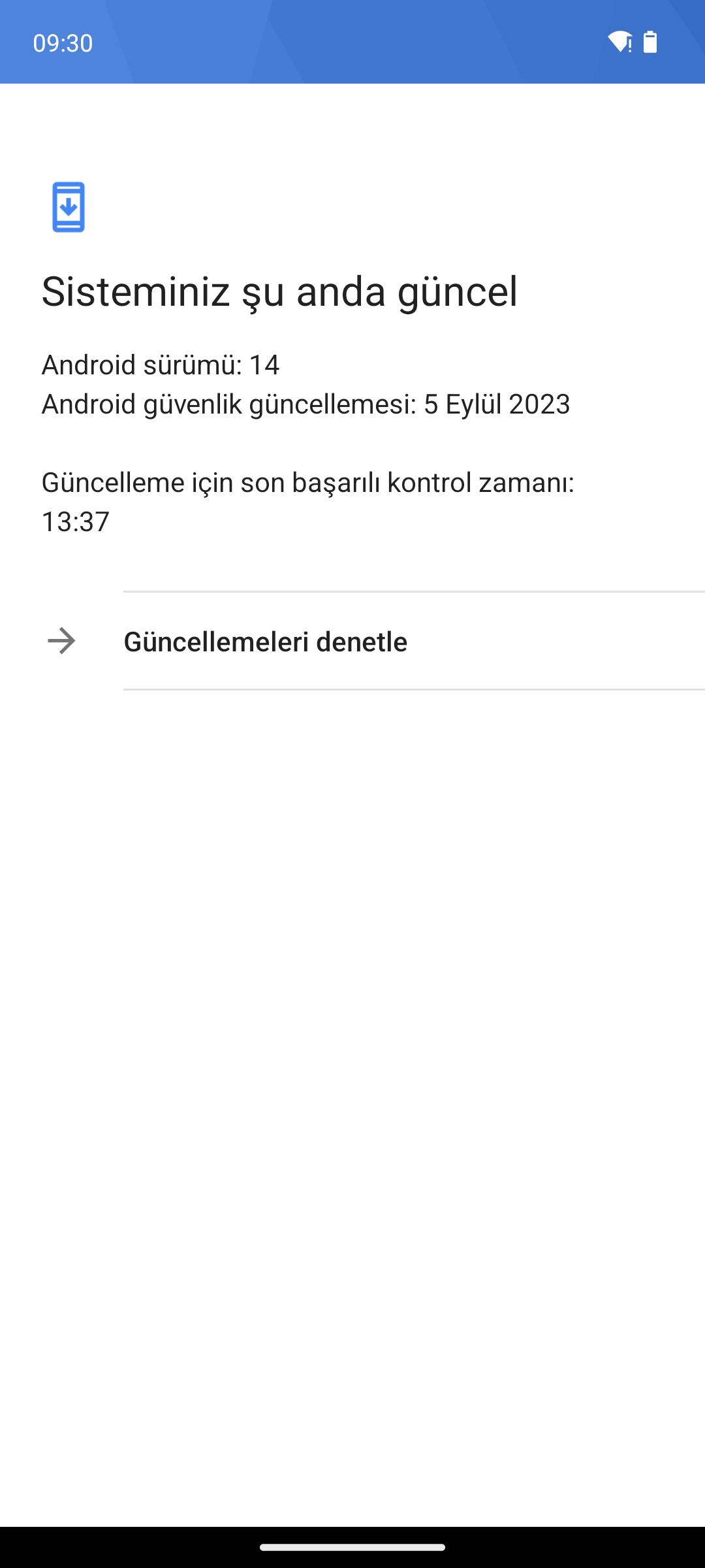 Android sistem güncellemesi ekranı, Android sürümü ve güvenlik güncellemesi tarihi