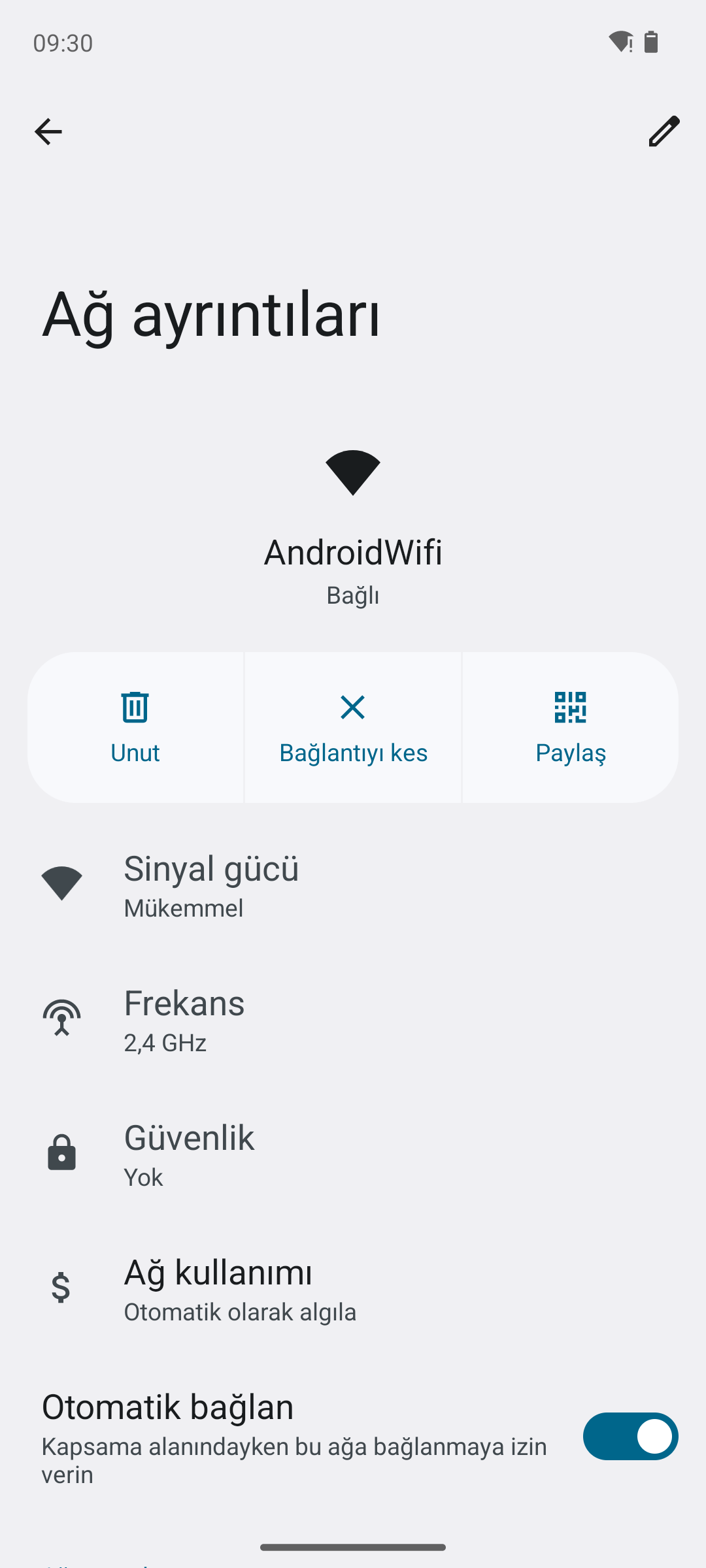 Android kablosuz ağ ayrıntıları, Unut ve Bağlantıyı kes düğmeleri