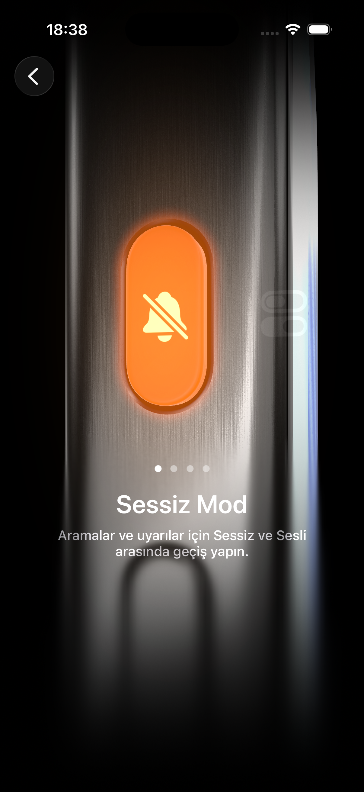 iPhone Eylem Düğmesi ayar ekranı, Sessiz Mod seçili