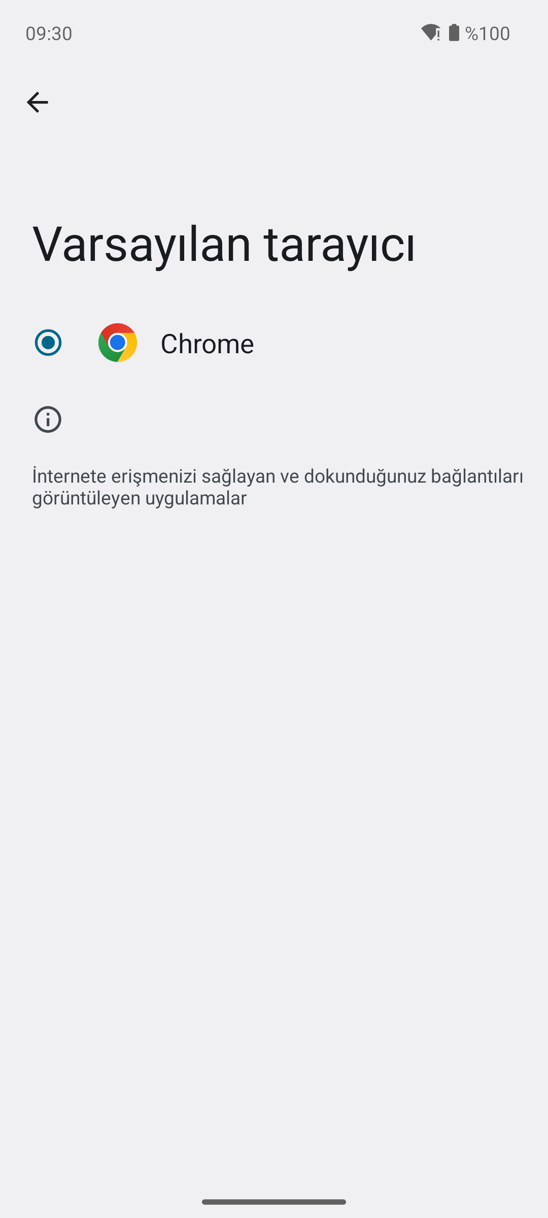 Android varsayılan tarayıcı seçim ekranı