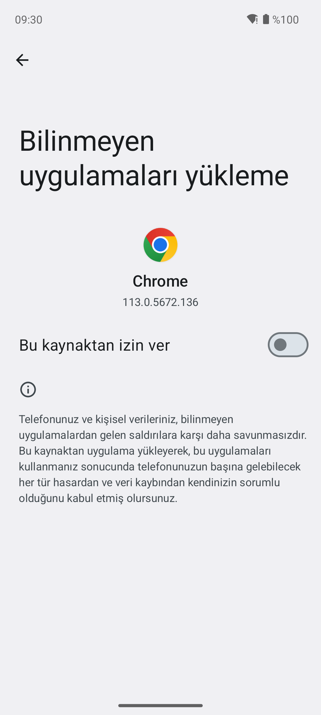 Chrome için bu kaynaktan izin ver ekranı ve güvenlik uyarısı