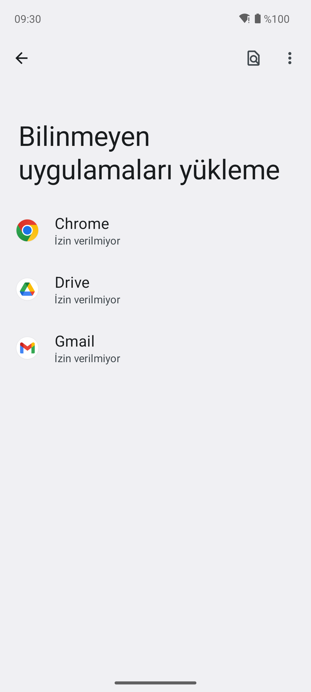 Android bilinmeyen uygulamaları yükleme izni listesi