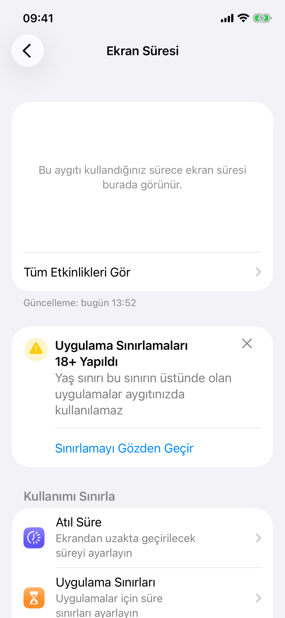 iPhone Ekran Süresi ayarları ekranı